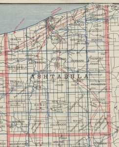 1895 Ashtabula from Stranahan's township map of Northern Ohio: showing road and bicycle routes, railroads and electric lines - Cleveland Memory Project